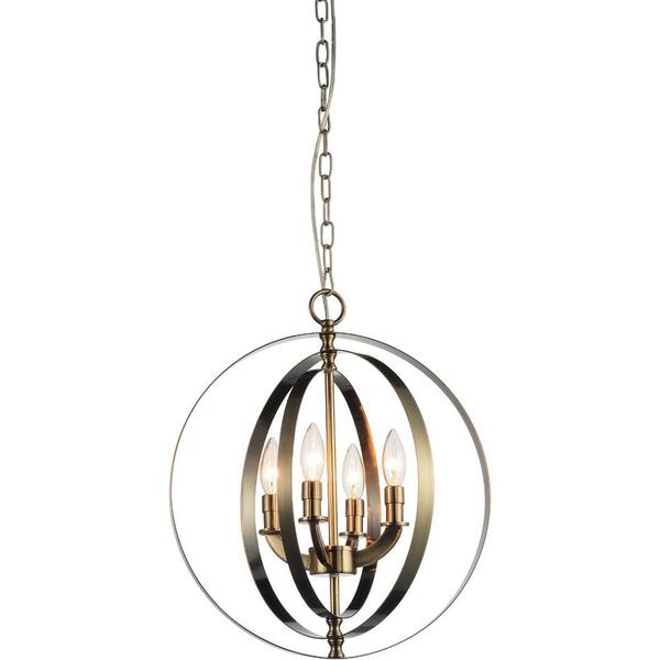 CWI Lighting Delroy 4-Light Antique Brass Chandelier