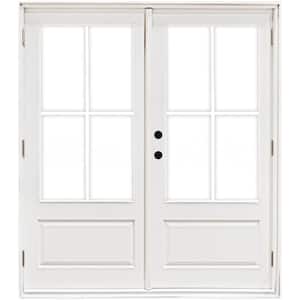 72 in. x 80 in. Smooth White Fiberglass Right-Hand Outswing Hinged 3/4-Lite Patio Door with 4-Lite GBG