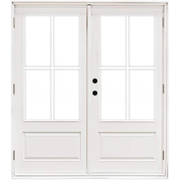 MP Doors 72 in. x 80 in. Smooth White Fiberglass Right-Hand Outswing Hinged 3/4-Lite Patio Door with 4-Lite GBG