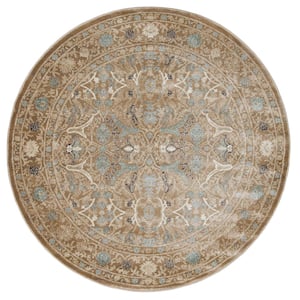 Colosseo Beige 5 ft. Round Traditional Oriental Vintage Area Rug
