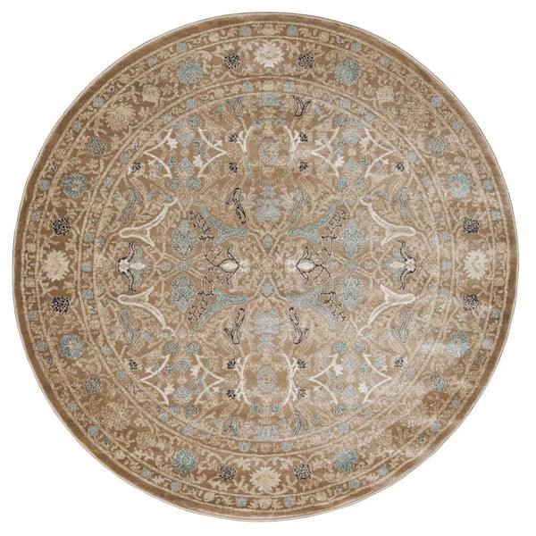 Unbranded Colosseo Beige 5 ft. Round Traditional Oriental Vintage Area Rug