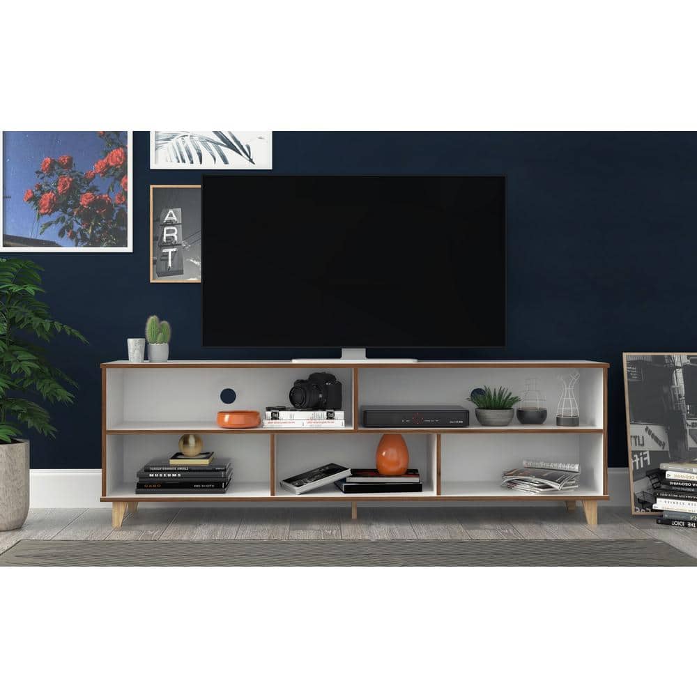 Warren White and Oak 71" TV Stand with Shelves
