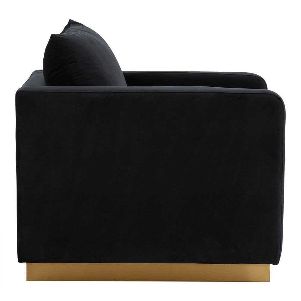 Midnight Black Velvet and Wood Accent Chair