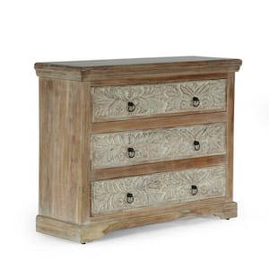Paul 3-Drawer Natural and White Chest of Drawers (32 in. H x 40 in. W x 14 in. D)