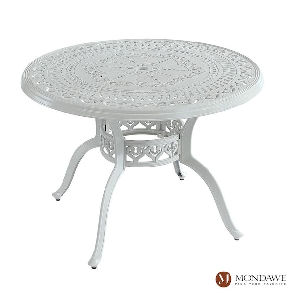 40 in. Round White Cast Aluminum Standard Height Outdoor Dining Table with Umbrella Hole