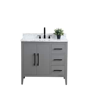 36 in. W x 22 in. D x 34 in. H Single Sink Bathroom Vanity Cabinet in Cashmere Gray with Engineered Marble Top