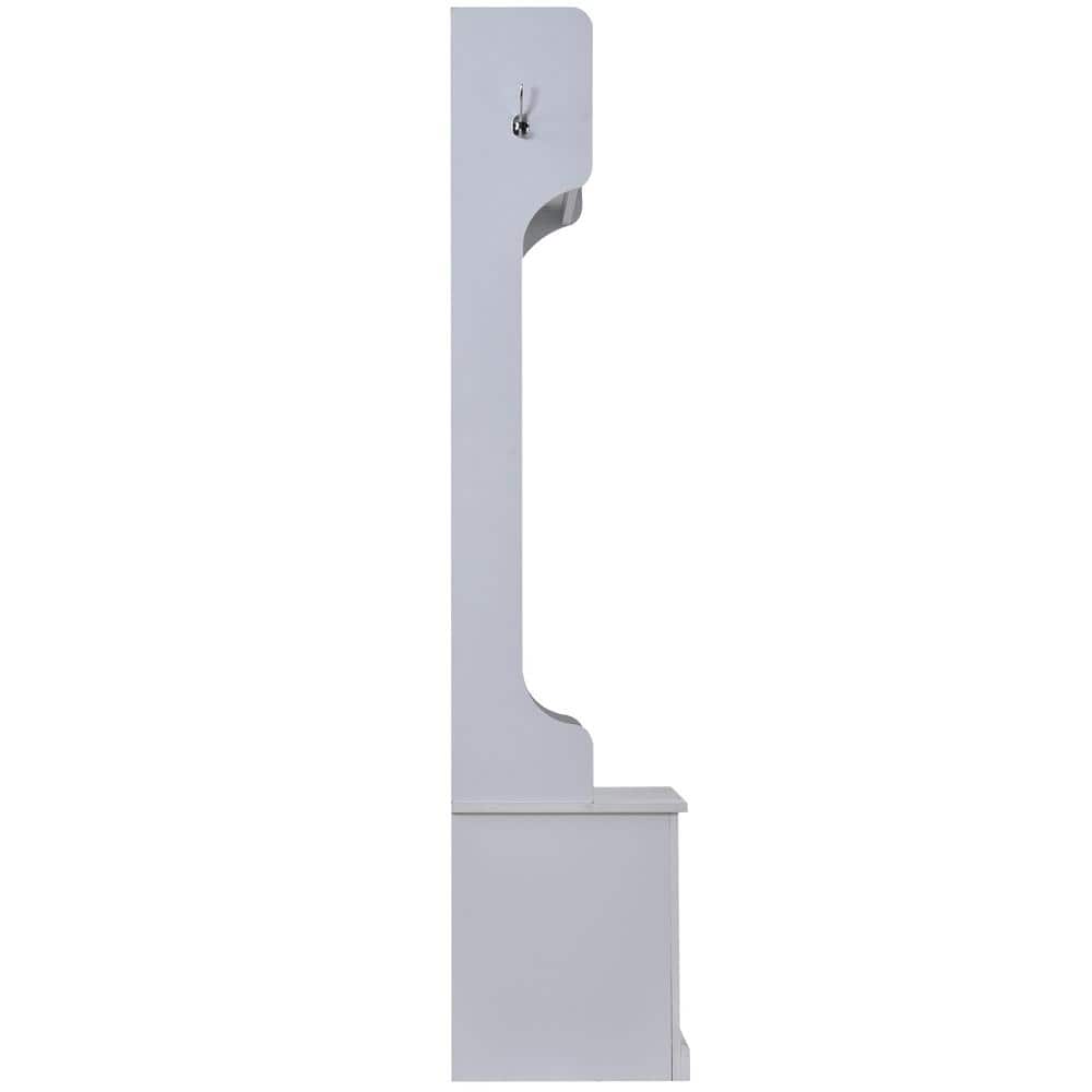 White Solid Wood Hall Tree with Storage and Hooks