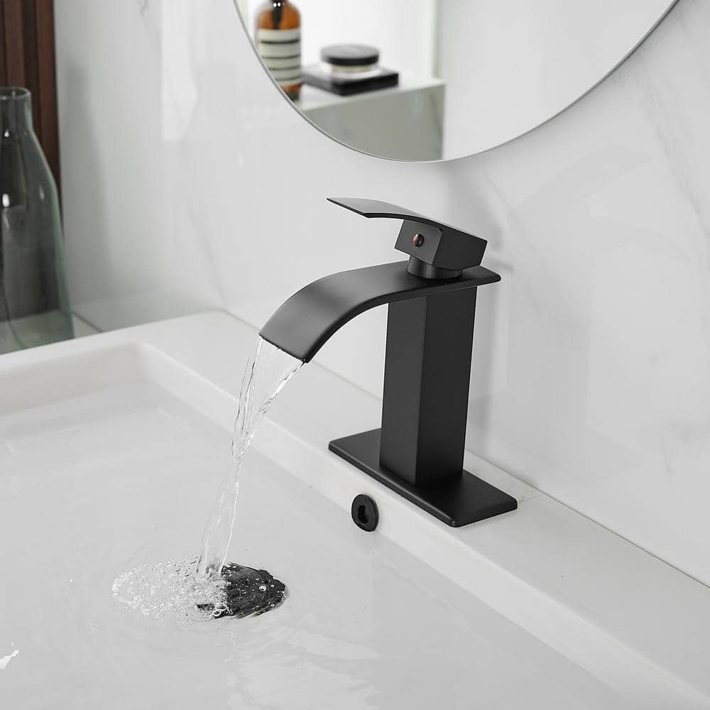 Matte Black Single Handle Waterfall Bathroom Faucet