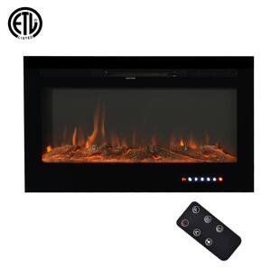36 in. 1450-Watt Wall-Mounted Recessed Electronic Fireplace with Realistic 9 Color Flame