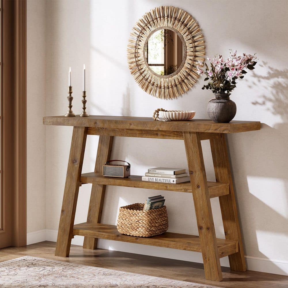 Turrella BYBLIGHT Turrella 47.24 in. Brown Rectangle Solid Wood Console Table ...