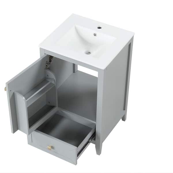 20 in. W x 18.3 in. D x 34 in. H Gray Single Sink Freestanding Bath Vanity with White Ceramic Top