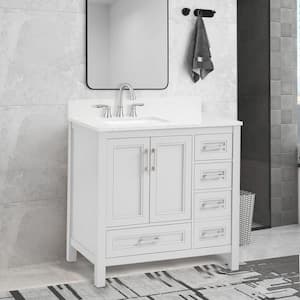 36in.Wx22 in.Dx39 in.H Solid Wood Bath Vanity in Light Gray w/ Carrara White Engineered Marble Top,Single Sink,Assembled