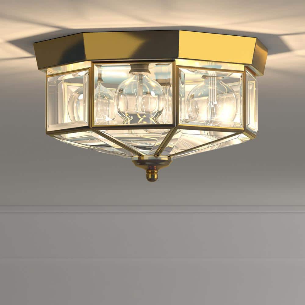 Polished Brass Octagonal Flush Mount with Beveled Glass