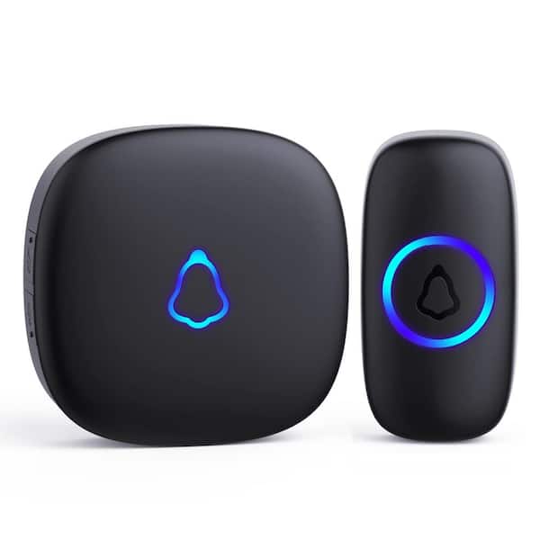 BIBIVIS Black Waterproof Wireless Doorbell without Camera, Adjustable Volume 1000 ft. Range Colorful LED Door Bell