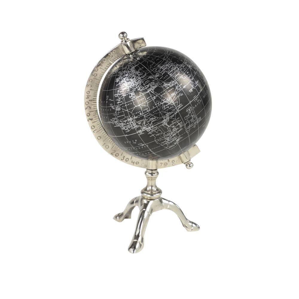 Rustic Black Abstract 7" Globe on Polished Metal Stand