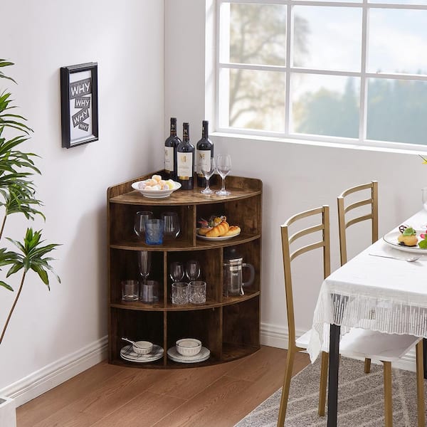 Corner Cabinet, 31.2 in. Tall Wooden 3-Tier Cube Storage Organizer, Triangle Bookcases with 8 Cubbies, Brown