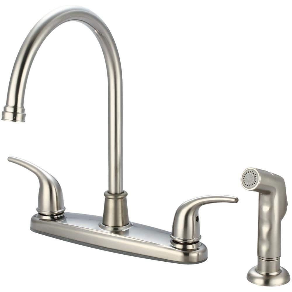 OLYMPIA Double Handle Standard Kitchen Faucet with Side Spray in Brushed Nickel -  K-5372-BN