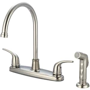 Double Handle Standard Kitchen Faucet with Side Spray in Brushed Nickel