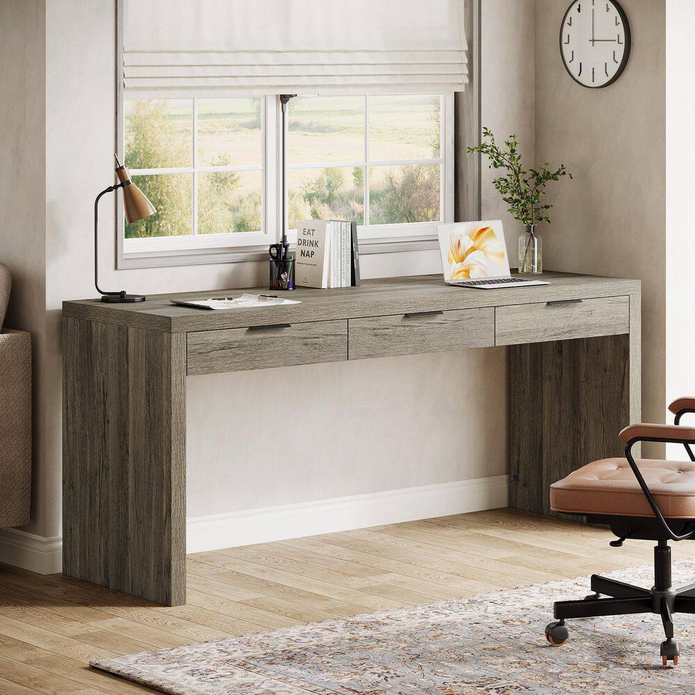 Halseey 63 in. Rectangular Gray Engineered Wood 3-Drawer Computer Desk, Home Office Desk Writing Table with Storage