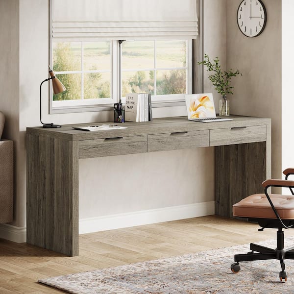 Halseey 63 in. Rectangular Gray Engineered Wood 3-Drawer Computer Desk, Home Office Desk Writing Table with Storage
