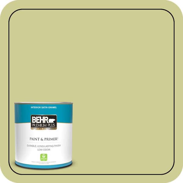 BEHR PREMIUM PLUS 1 qt. #M340-4 Wasabi Satin Enamel Low Odor Interior Paint & Primer