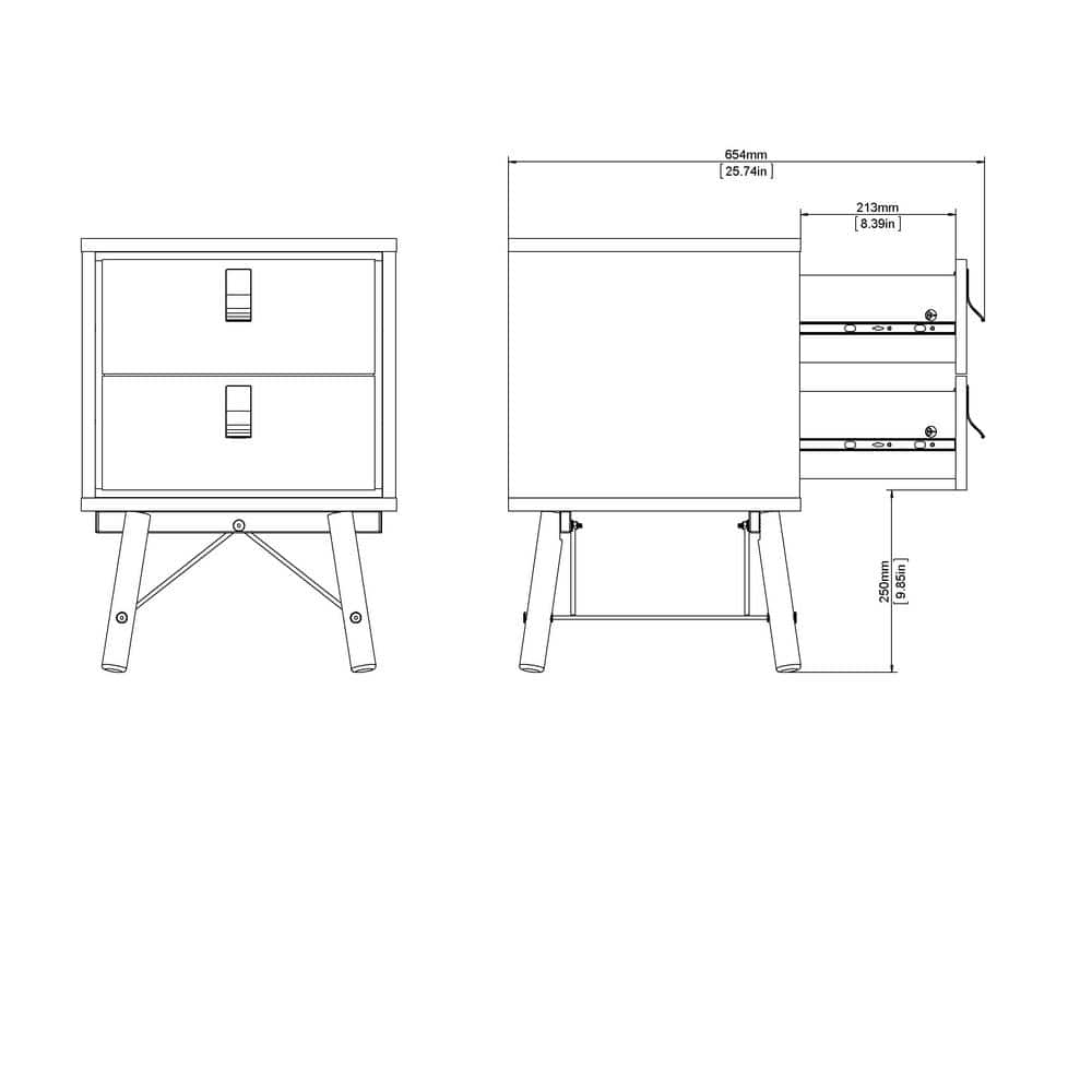 Ry Black Matte and Walnut 2-Drawer Nightstand