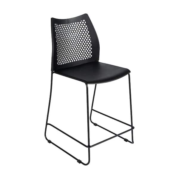 Hercules Black Plastic/Black Frame Metal Stack Counter Stool with Air-Vent Back and Powder Coated Sled Base