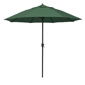 9 ft. Bronze Aluminum Market Patio Umbrella with Fiberglass Ribs and Auto Tilt in Hunter Green Olefin