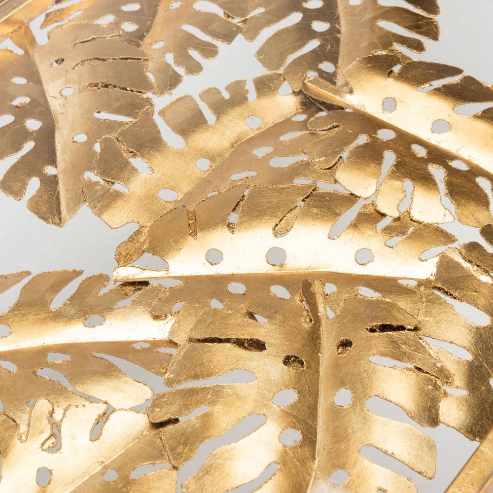 Elegant Gold Leaf Rectangular Glass Coffee Table with Palm Design