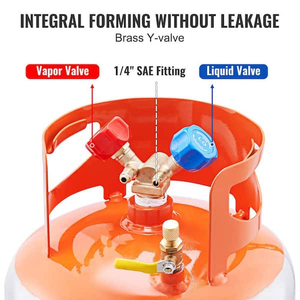 Refrigerant Recovery Tank, 30 lbs. Capacity, 400 psi Portable Cylinder Tank with Y-Valve, High-sealing Recovery Can
