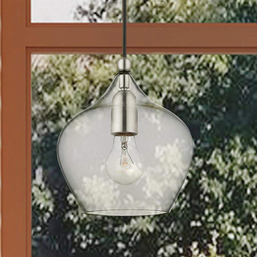 Aldrich Mini Indoor/Outdoor Clear Glass LED Pendant in Brushed Nickel
