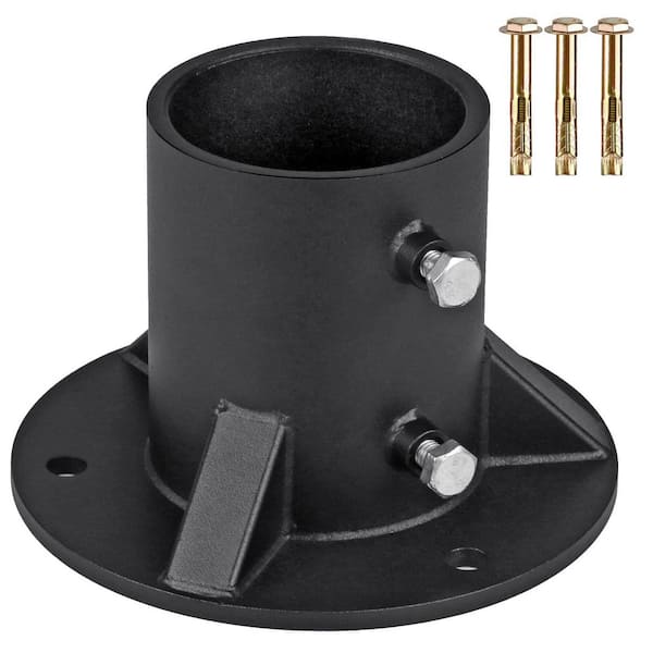 NVNOO 6.5 in. Heavy Duty Round Vinyl Fence Post Base for Metal Post with Floor Bracket Fit OD 2-7/8 in. Pipe/Post, Black