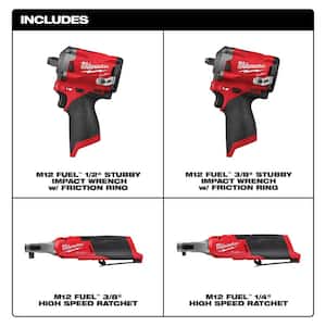 M12 FUEL 12V Lithium-Ion Brushless Cordless 1/2 in. & 3/8 in. Impact Wrenches & High Speed 3/8 in. & 1/4 in. Ratchets