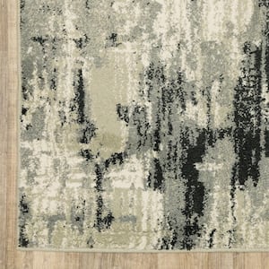 2' X 8' Grey Beige Charcoal And Blue Abstract Power Loom Stain Resistant Runner Rug
