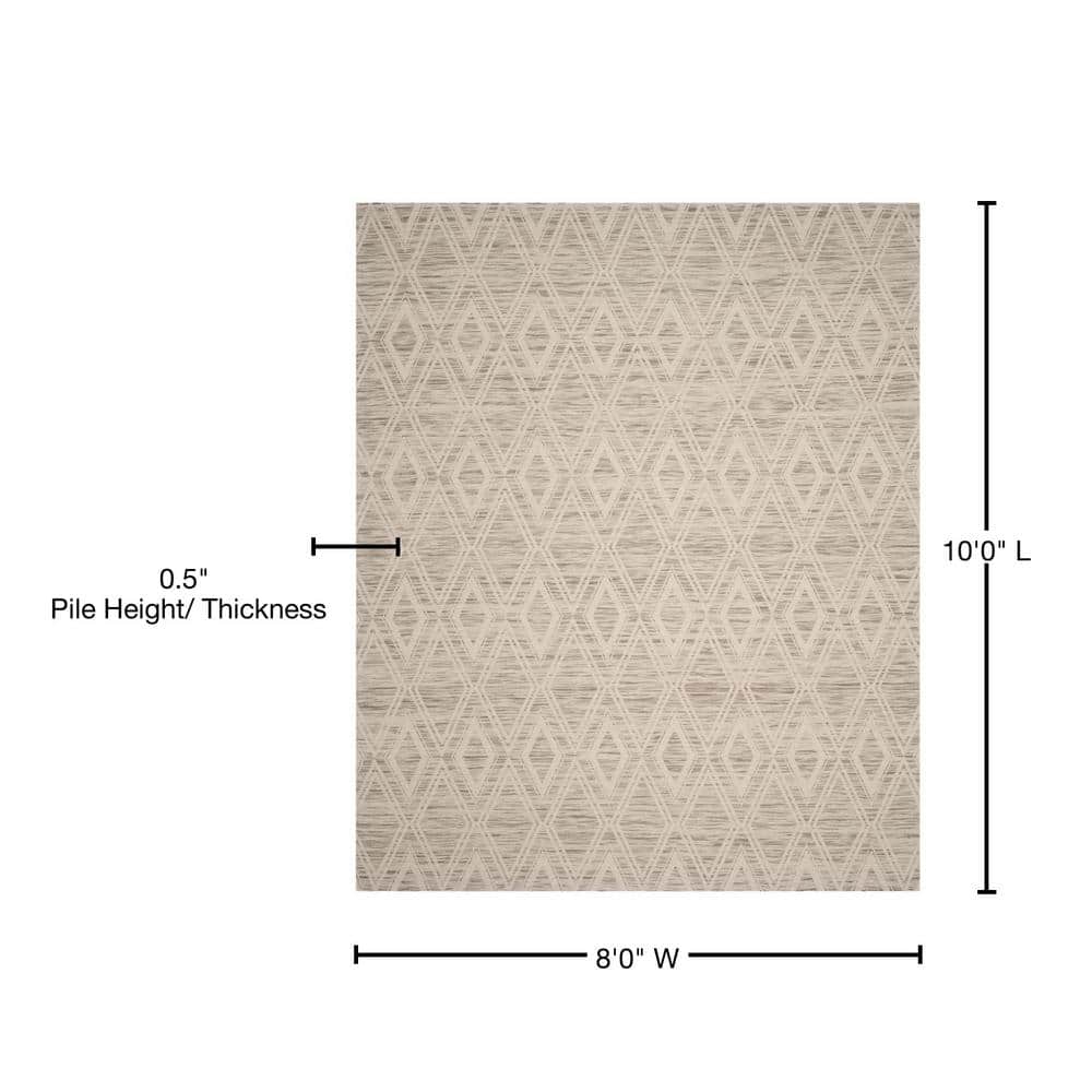 Ivory and Light Brown Geometric Wool Area Rug, 8' x 10'