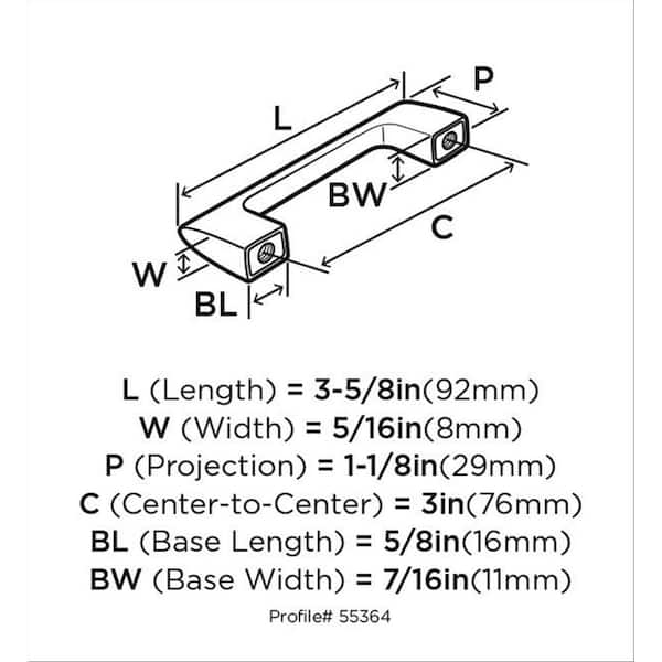 Amerock Riva (76mm) Center to Center Rectangular Bar Drawer Pull