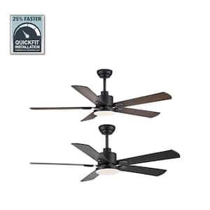 2-Pack 52 in. Indoor Matte Black 3-Colors LED Ceiling Fan with Dual-Finish Blades and Light Kit and Remote control