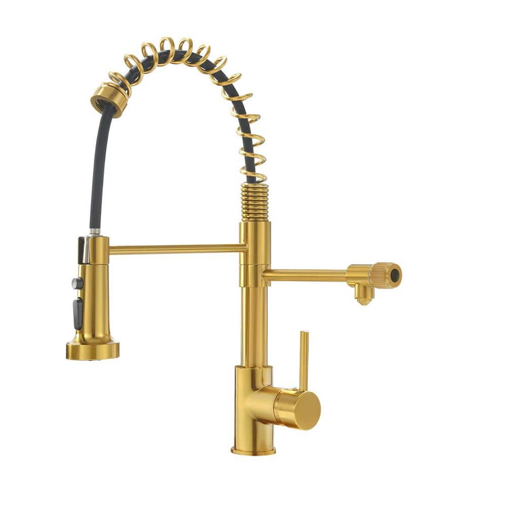 Brushed Gold Commercial Pull-Down Kitchen Faucet with Spray