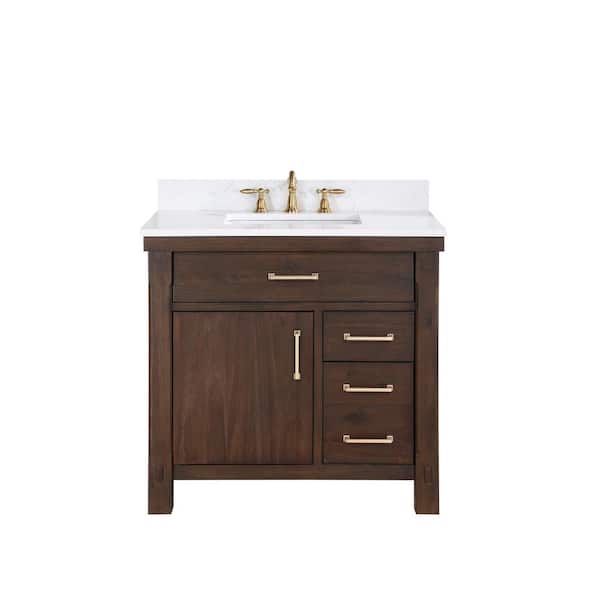 ROSWELL Viella 36 in. W x 22 in. D x 34 in. H Single Sink Bath Vanity in Deep Walnut with White Composite Countertop