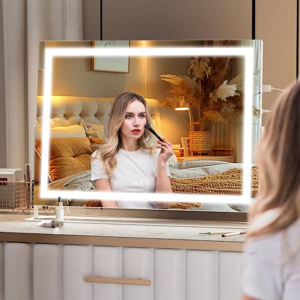 アクセサリー MAXWIN HIGH SPEC DIGITAL ROOM MIRROR Vosuja 28 in. W x 20 in. H Rectangle White LED Makeup Mirror