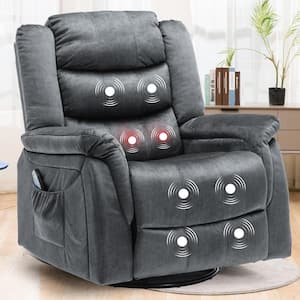 Oversize Power Recliner Chair with Heat and Massage 360° Swivel Rocking Chair, Gray