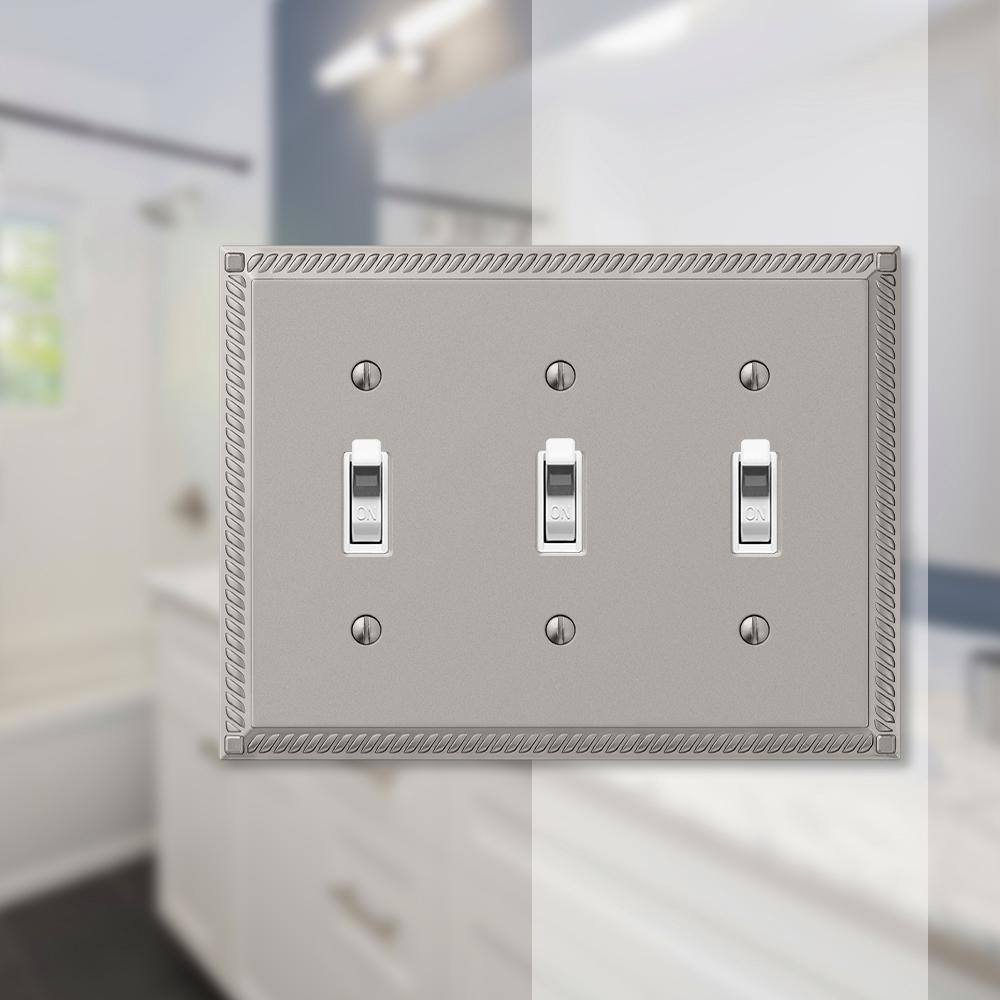 Georgian Satin Nickel Triple Toggle Cast Metal Wall Plate