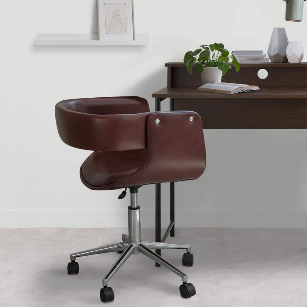Modern Brown Faux Leather Swivel Task Chair with Metal Base