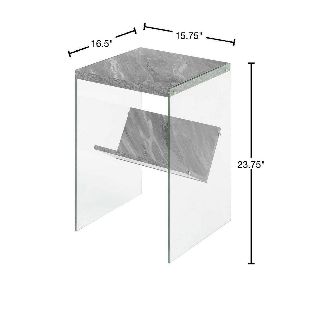 Soho Gray Marble Glass End Table with Lower Shelf