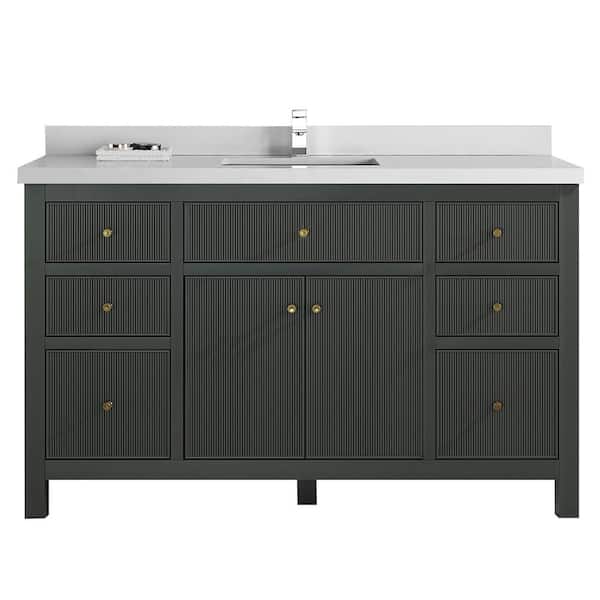 Willow Collections Sonoma 60 in. W x 22 in. D x 36 in. H Single Sink Bath Vanity in Dark Green with 2 in Carrara Quartz Vanity Top
