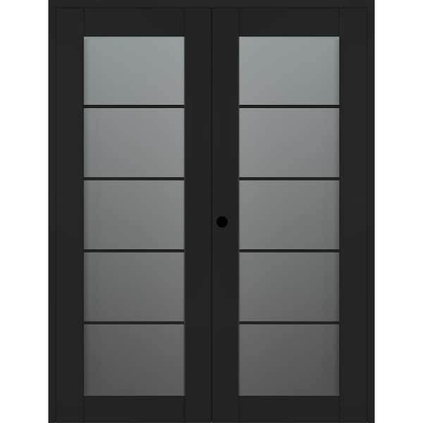 Vona 5-Lite 64 in. x 80 in. Right Active 5-Lite Frosted Glass Black Matte Wood Composite Double Prehung Interior Door