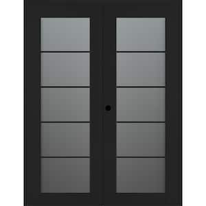 Vona 5-Lite 60 in. x 80 in. Right Active 5-Lite Frosted Glass Black Matte Wood Composite Double Prehung Interior Door
