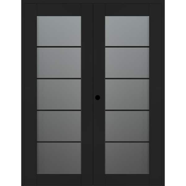 Belldinni Vona 5-Lite 60 in. x 80 in. Right Active 5-Lite Frosted Glass Black Matte Wood Composite Double Prehung Interior Door