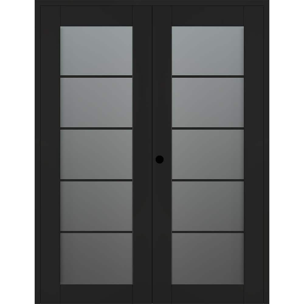 Vona 5-Lite 56 in. x 84 in. Right Active 5-Lite Frosted Glass Black Matte Wood Composite Double Prehung Interior Door price history on PriceWatchPro