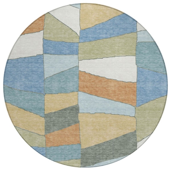 Chantille Machine Washable Indoor/Outdoor Abstract ACN2836 Blue 8 ft. x 8 ft. Round Rug